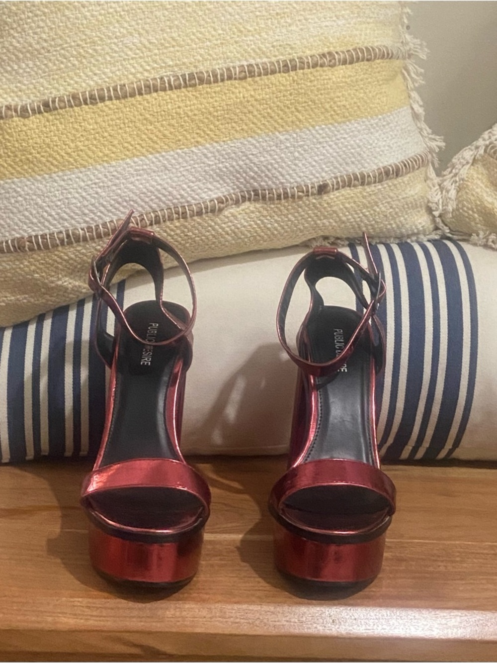 Platform Ankle Strap Sandals in Metallic Red - Women